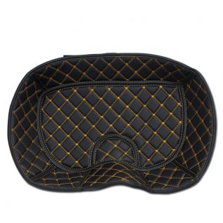 Premium Black Quilted Motorcycle Trunk Cushion with Yellow Stitching - Luxury Comfort and Style