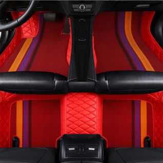Premium Chenille Top and Embroidered PVC Leather Bottom Double Car Floor Mats Universal Fit